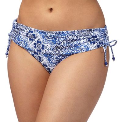 Blue paisley print fold over bikini bottoms